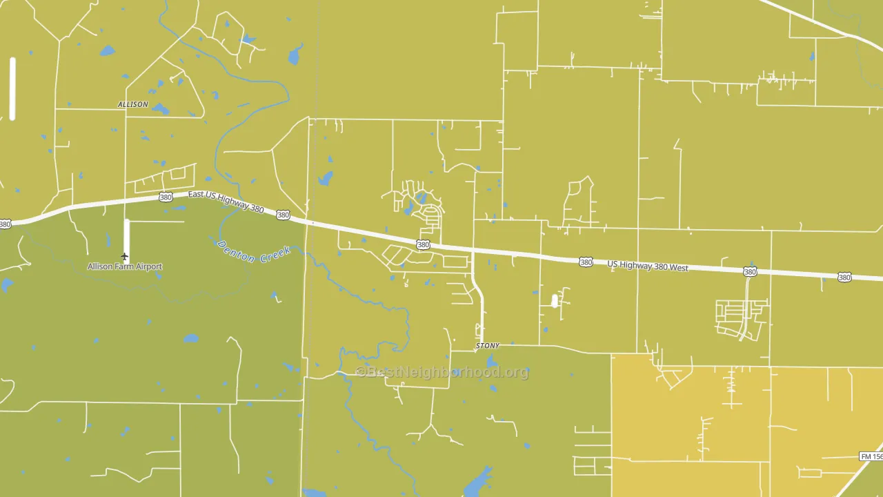 Map of the best neighborhoods in the Stony area, with better matches in green and worse matches in red