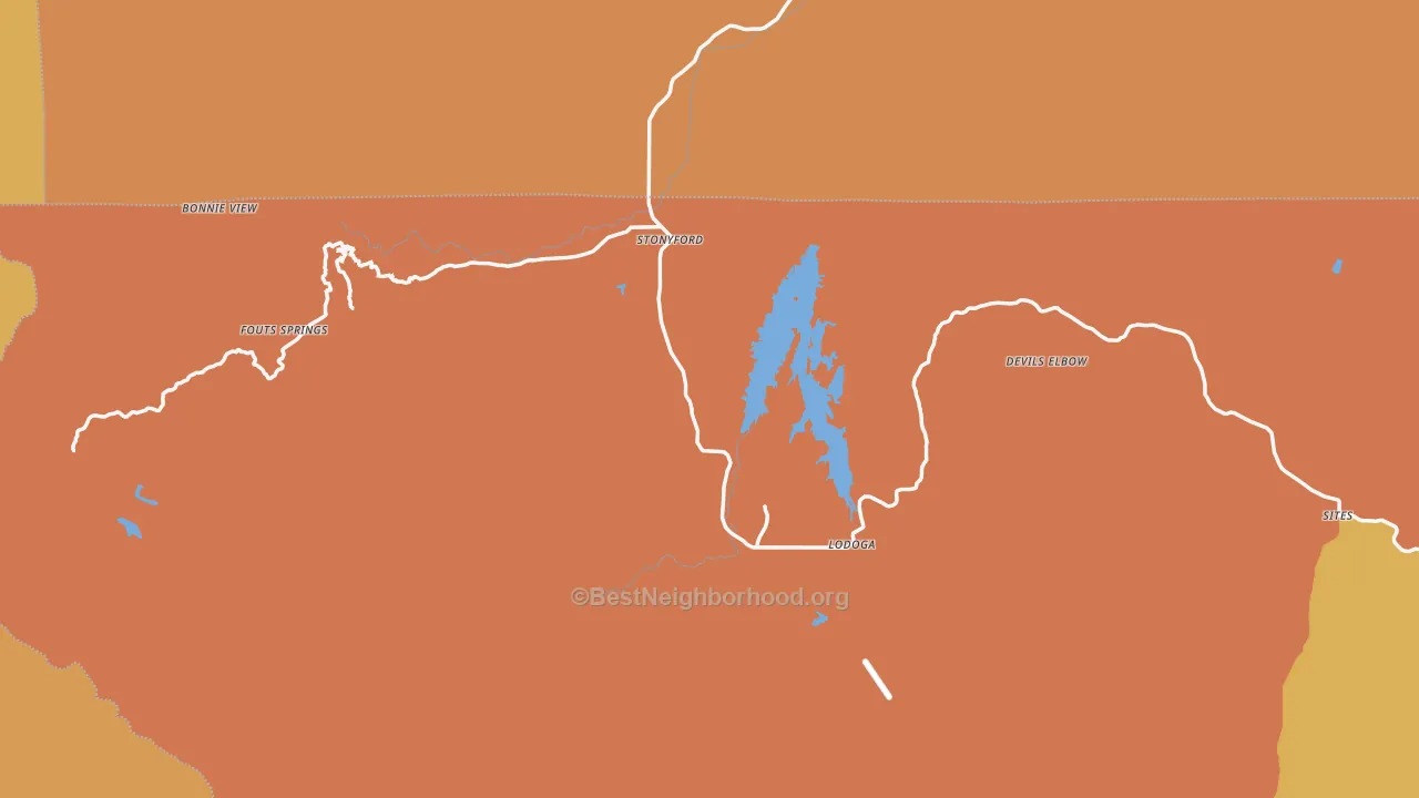 Map of the best neighborhoods in the Stonyford area, with better matches in green and worse matches in red