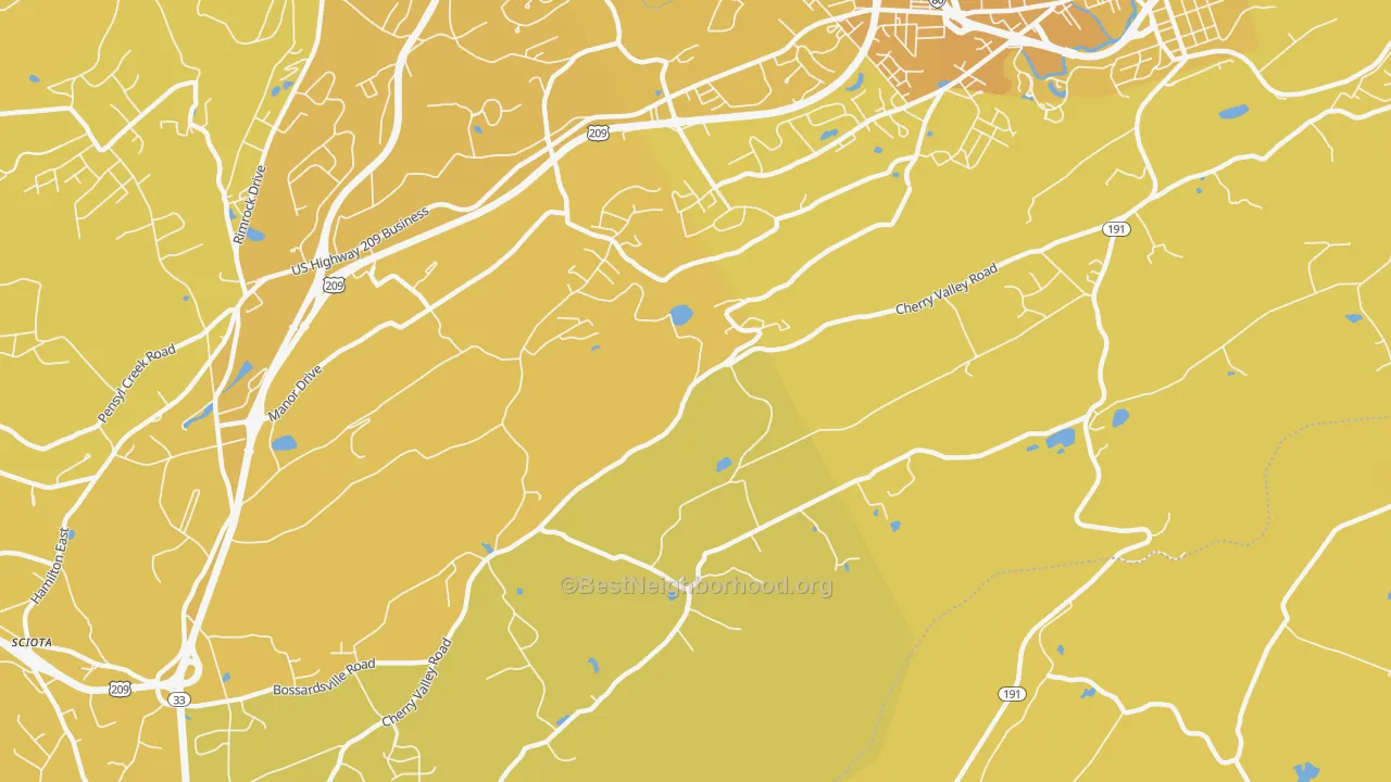 Map of the best neighborhoods in the Stormville area, with better matches in green and worse matches in red