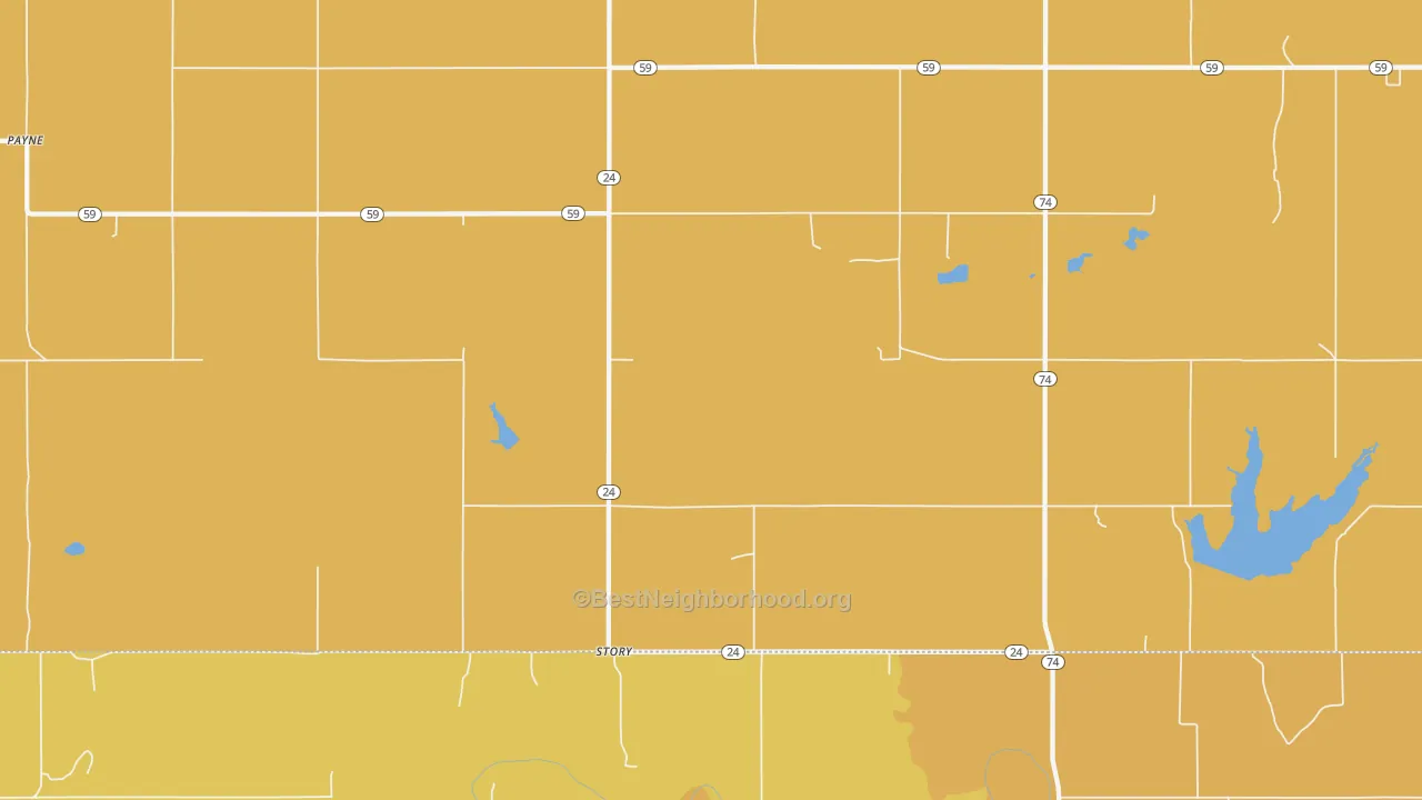 Map of the best neighborhoods in the Story area, with better matches in green and worse matches in red