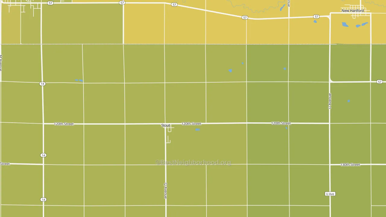 Map of the best neighborhoods in the Stout area, with better matches in green and worse matches in red