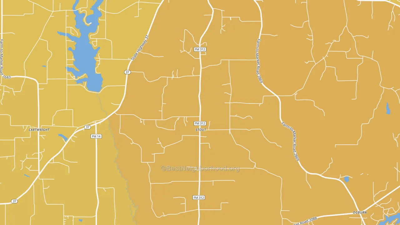 Map of the best neighborhoods in the Stout area, with better matches in green and worse matches in red