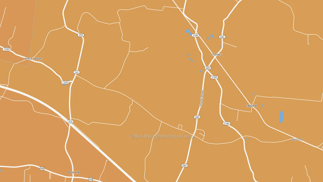 Map of the best neighborhoods in the Stovall area, with better matches in green and worse matches in red