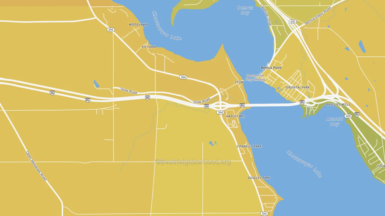 Map of the best neighborhoods in the Stow area, with better matches in green and worse matches in red