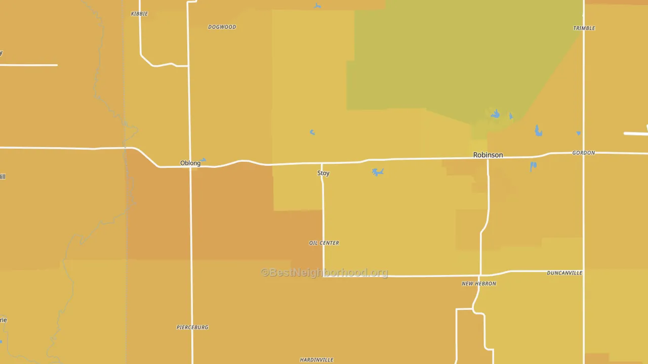 Map of the best neighborhoods in the Stoy area, with better matches in green and worse matches in red