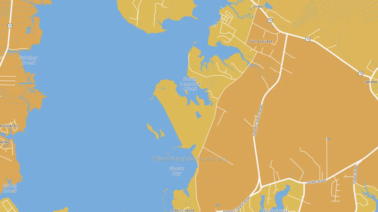 Map of the best neighborhoods in the Straits area, with better matches in green and worse matches in red
