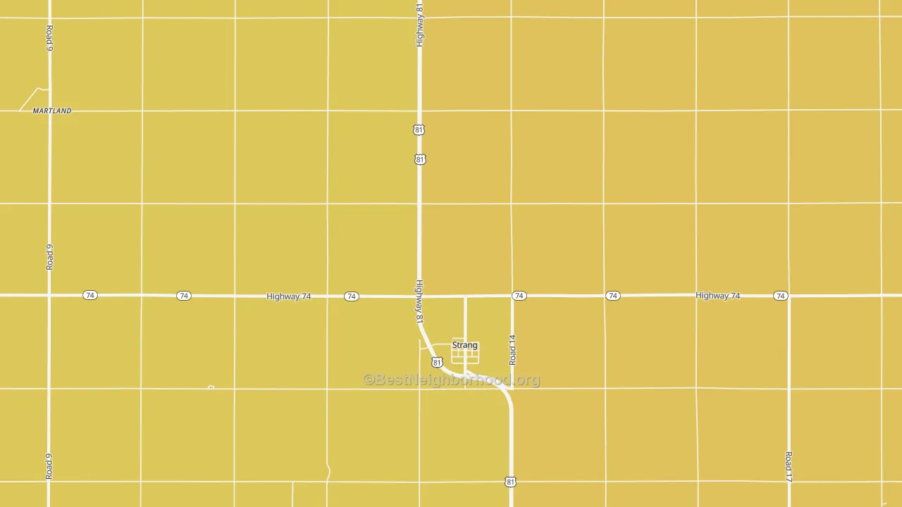 Map of the best neighborhoods in the Strang area, with better matches in green and worse matches in red
