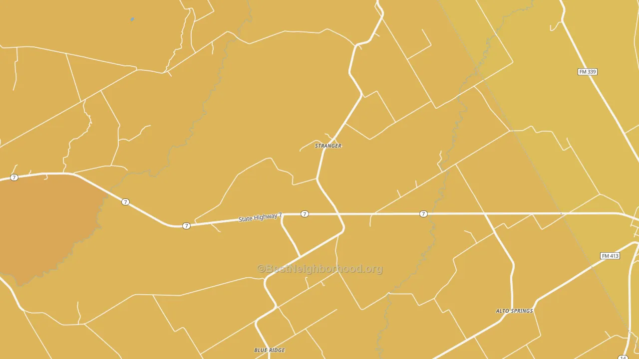 Map of the best neighborhoods in the Stranger area, with better matches in green and worse matches in red