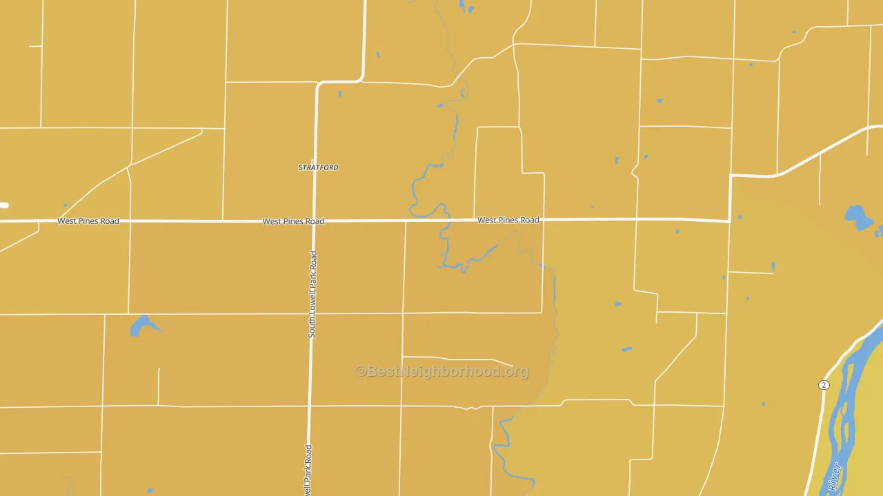 Map of the best neighborhoods in the Stratford area, with better matches in green and worse matches in red