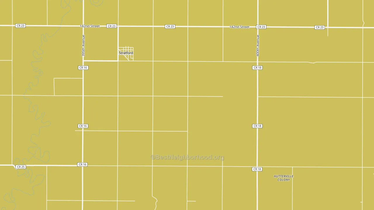 Map of the best neighborhoods in the Stratford area, with better matches in green and worse matches in red