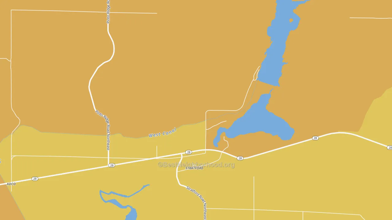Map of the best neighborhoods in the Stratford area, with better matches in green and worse matches in red