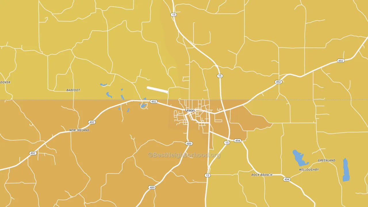 Map of the best neighborhoods in the Stratton area, with better matches in green and worse matches in red