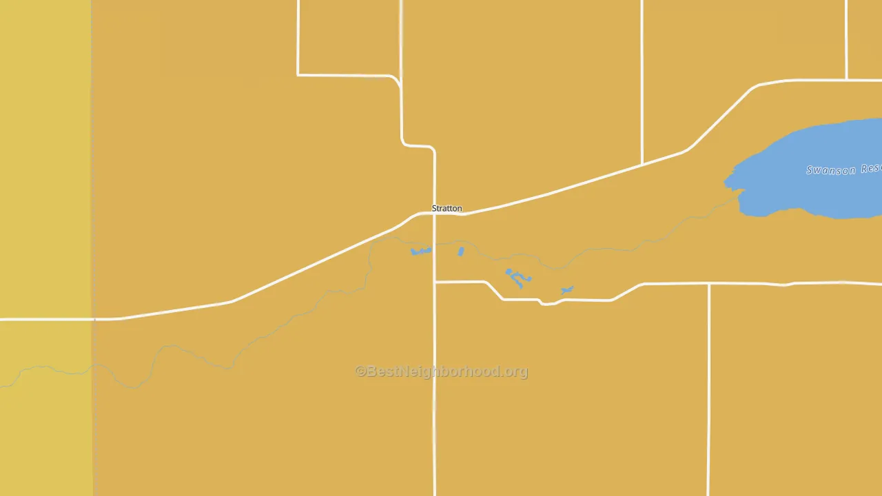 Map of the best neighborhoods in the Stratton area, with better matches in green and worse matches in red
