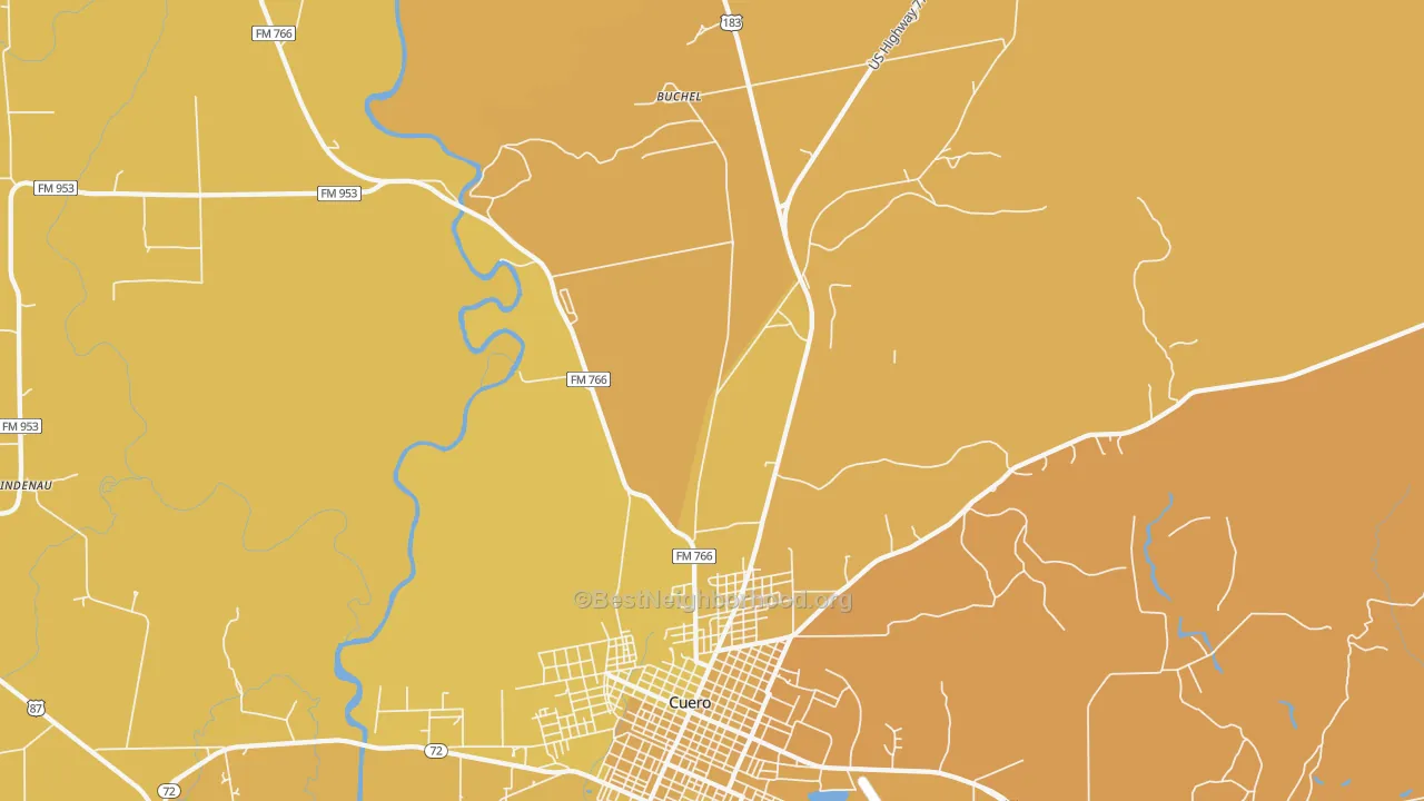 Map of the best neighborhoods in the Stratton area, with better matches in green and worse matches in red