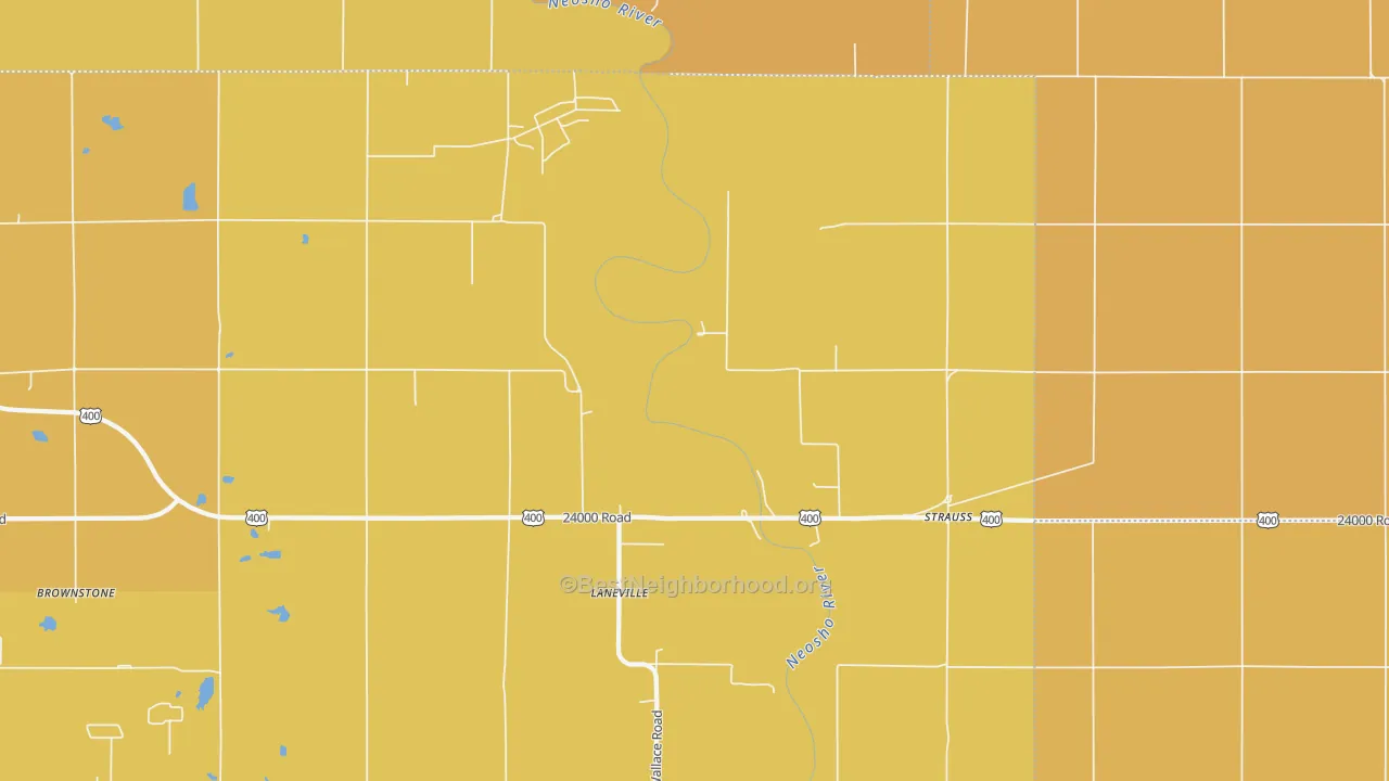 Map of the best neighborhoods in the Strauss area, with better matches in green and worse matches in red