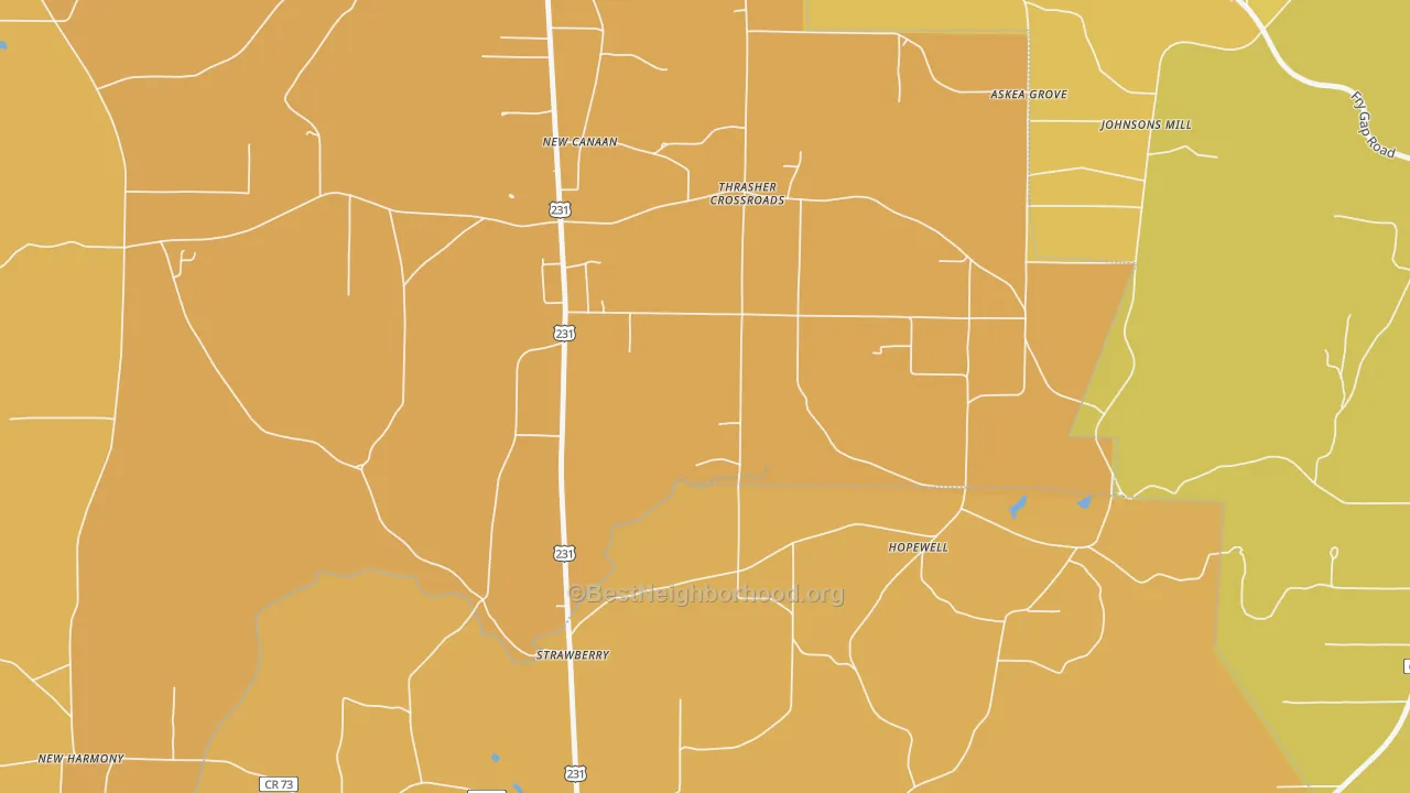 Map of the best neighborhoods in the Strawberry area, with better matches in green and worse matches in red