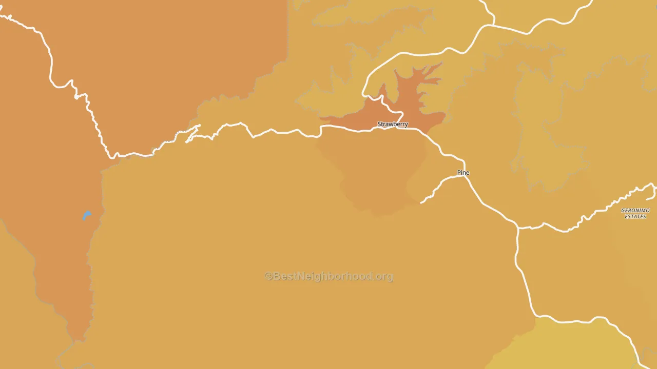 Map of the best neighborhoods in the Strawberry area, with better matches in green and worse matches in red