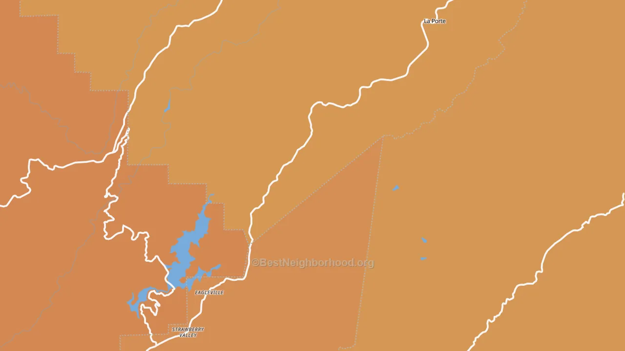 Map of the best neighborhoods in the Strawberry Valley area, with better matches in green and worse matches in red