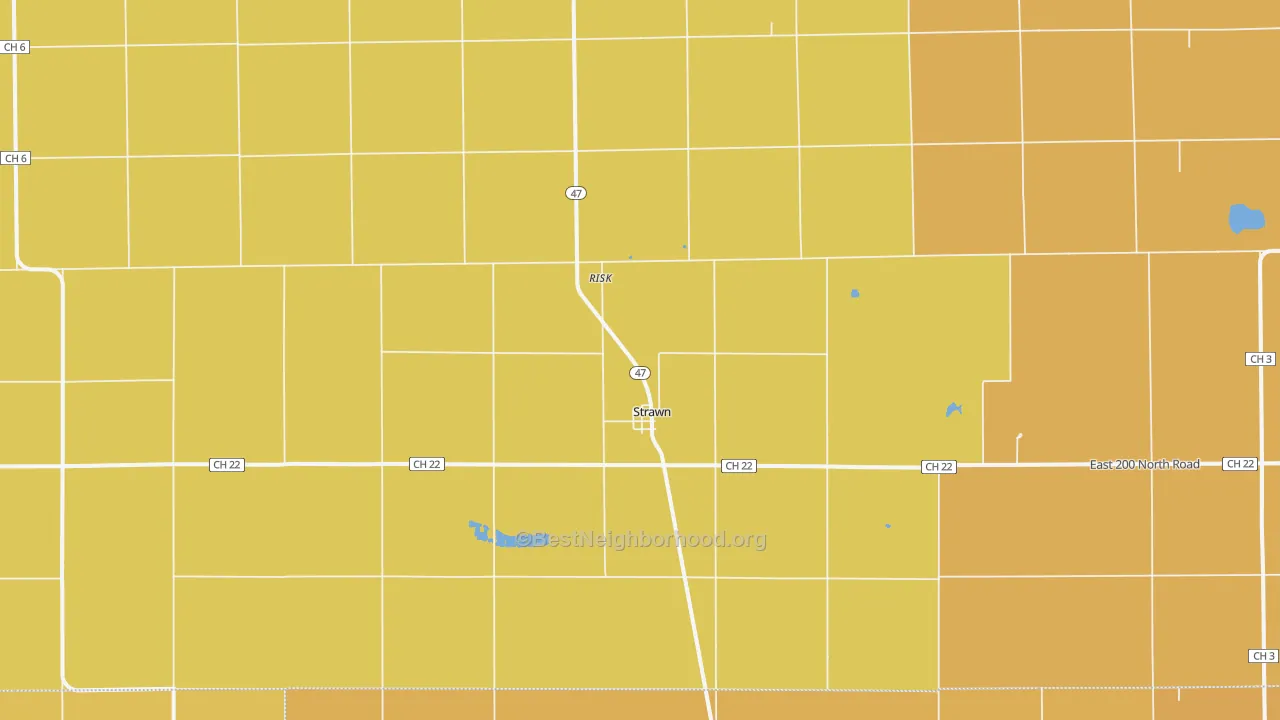 Map of the best neighborhoods in the Strawn area, with better matches in green and worse matches in red