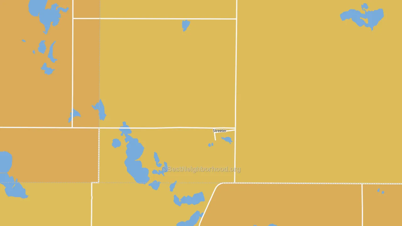 Map of the best neighborhoods in the Streeter area, with better matches in green and worse matches in red