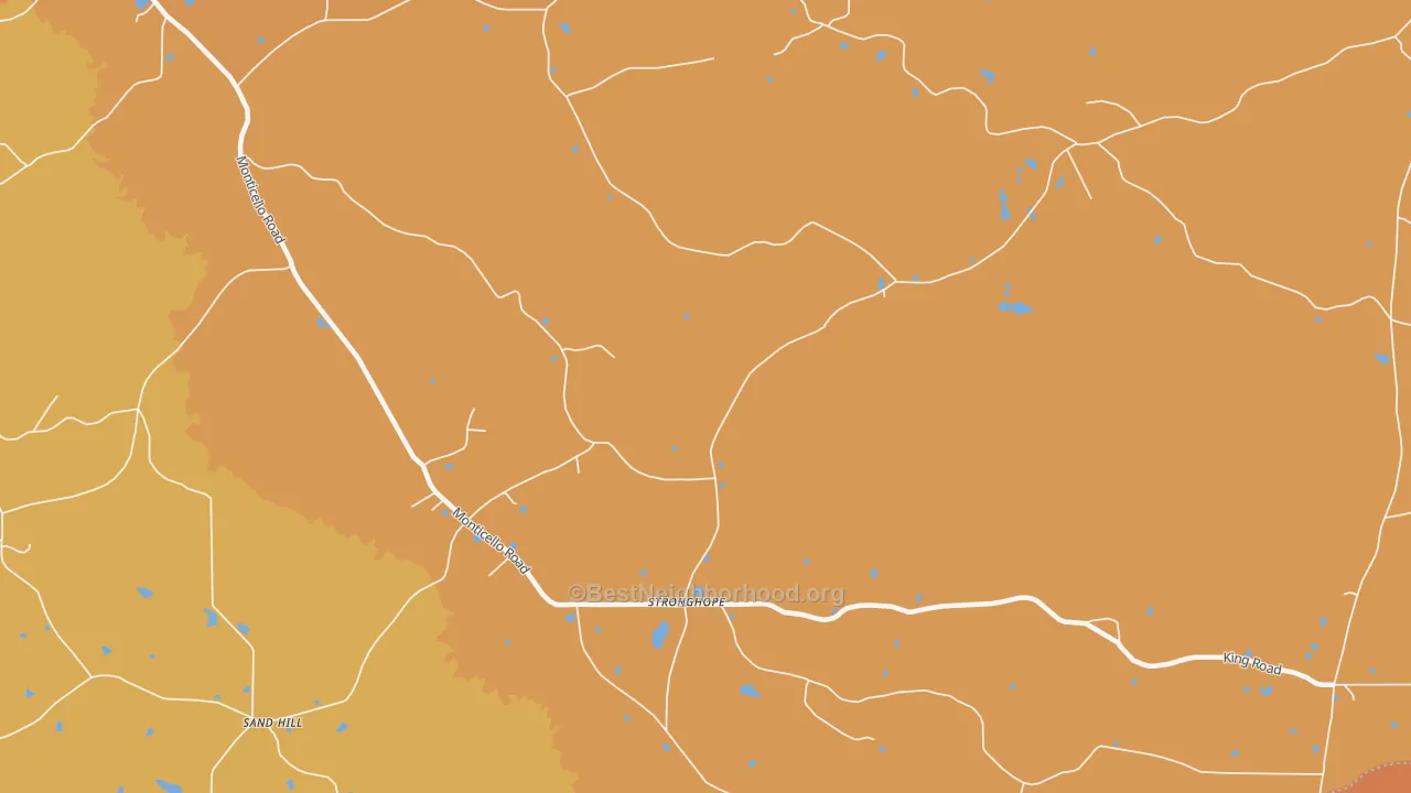 Map of the best neighborhoods in the Stronghope area, with better matches in green and worse matches in red