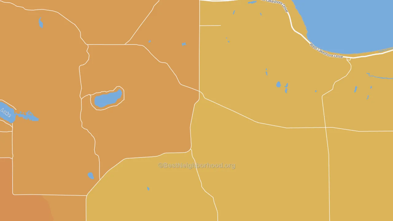 Map of the best neighborhoods in the Strongs area, with better matches in green and worse matches in red