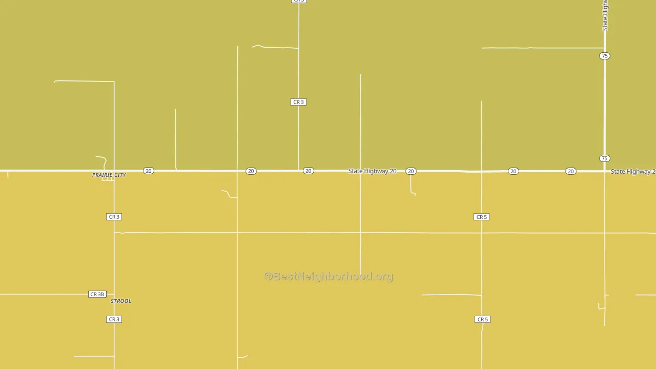 Map of the best neighborhoods in the Strool area, with better matches in green and worse matches in red