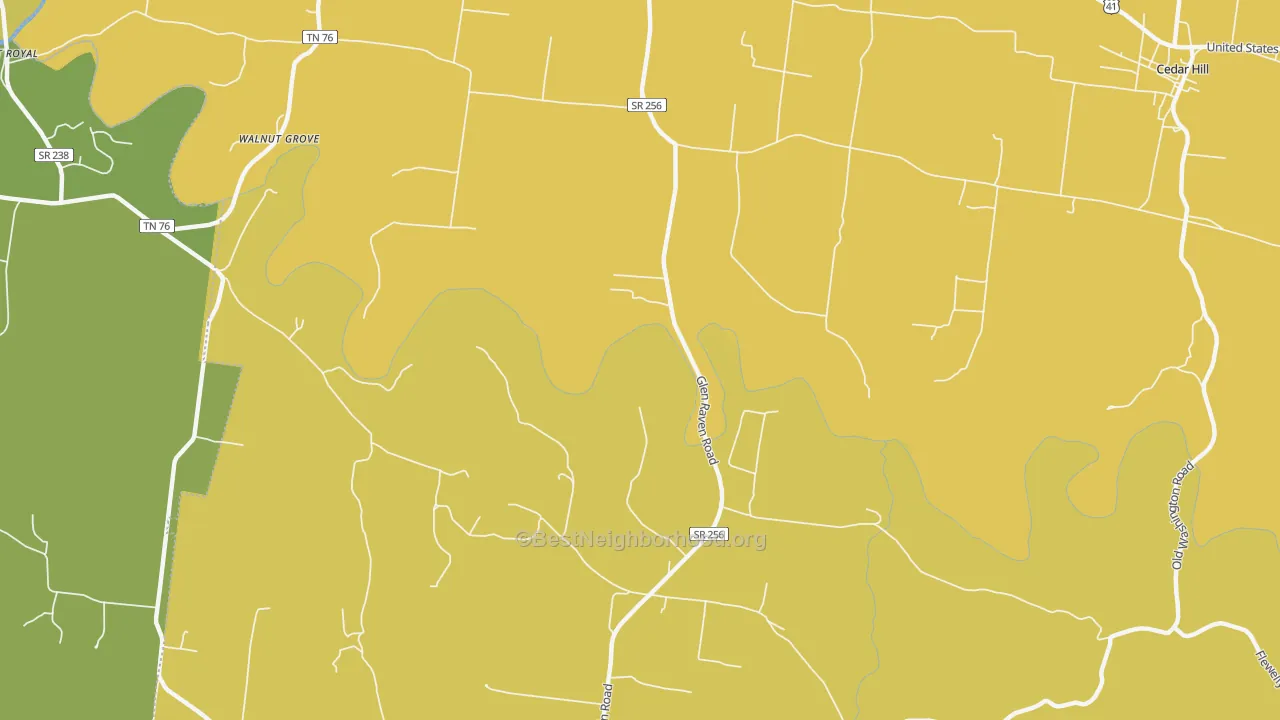 Map of the best neighborhoods in the Stroudsville area, with better matches in green and worse matches in red
