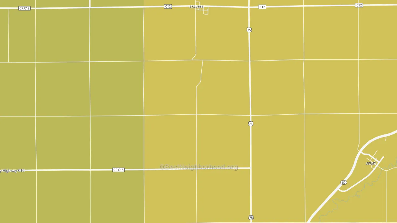 Map of the best neighborhoods in the Struble area, with better matches in green and worse matches in red