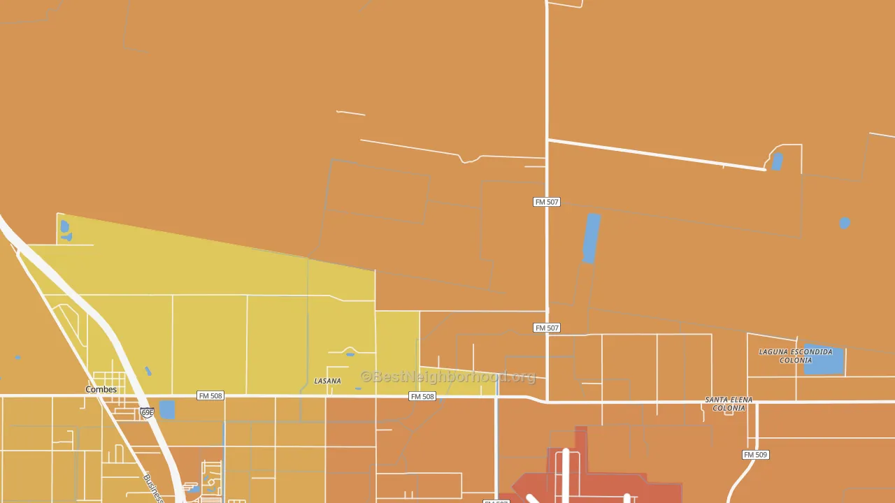Map of the best neighborhoods in the Stuart Place area, with better matches in green and worse matches in red