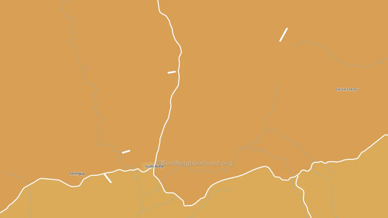Map of the best neighborhoods in the Study Butte area, with better matches in green and worse matches in red