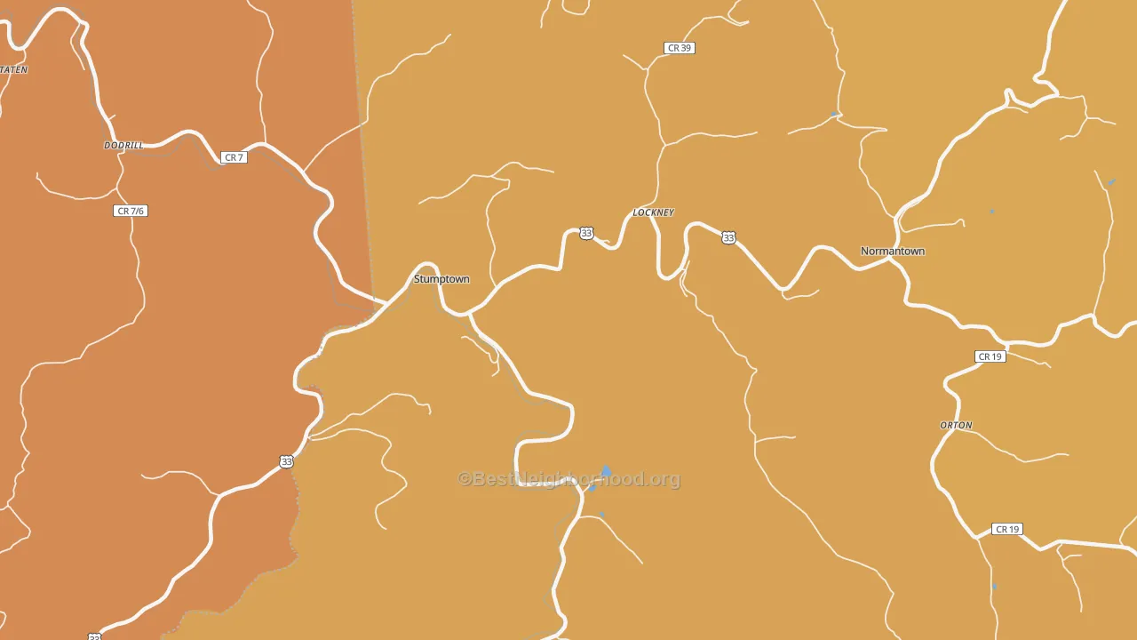 Map of the best neighborhoods in the Stumptown area, with better matches in green and worse matches in red