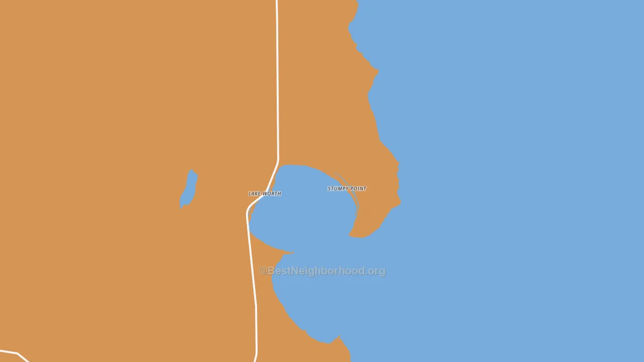 Map of the best neighborhoods in the Stumpy Point area, with better matches in green and worse matches in red