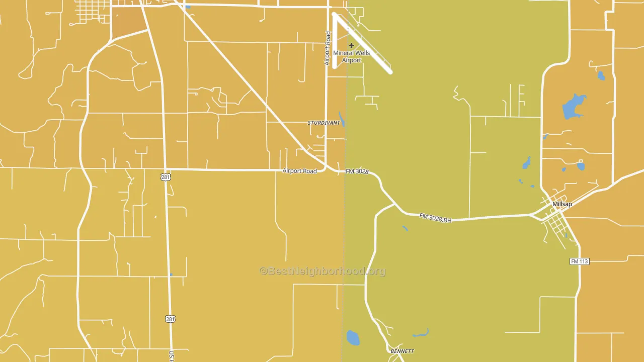 Map of the best neighborhoods in the Sturdivant area, with better matches in green and worse matches in red