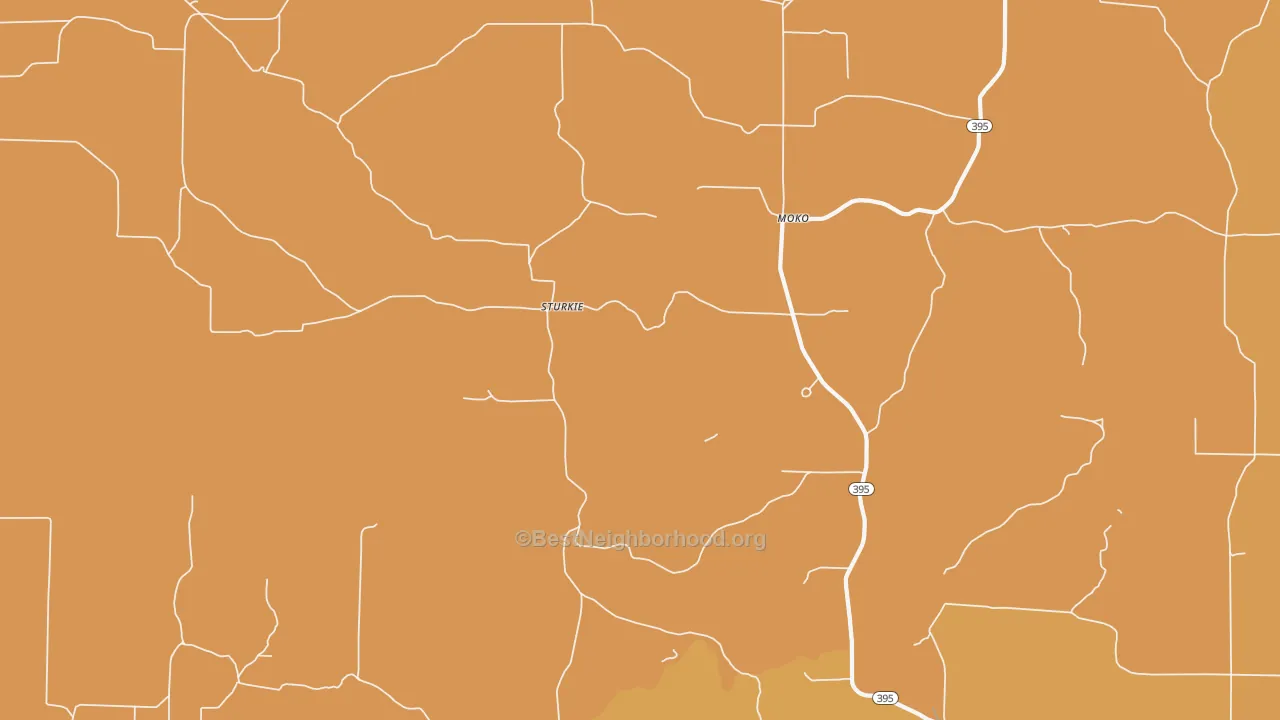 Map of the best neighborhoods in the Sturkie area, with better matches in green and worse matches in red