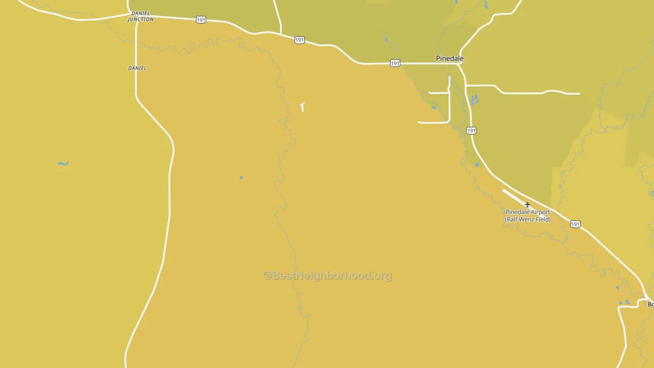 Map of the best neighborhoods in the Sublette County area, with better matches in green and worse matches in red