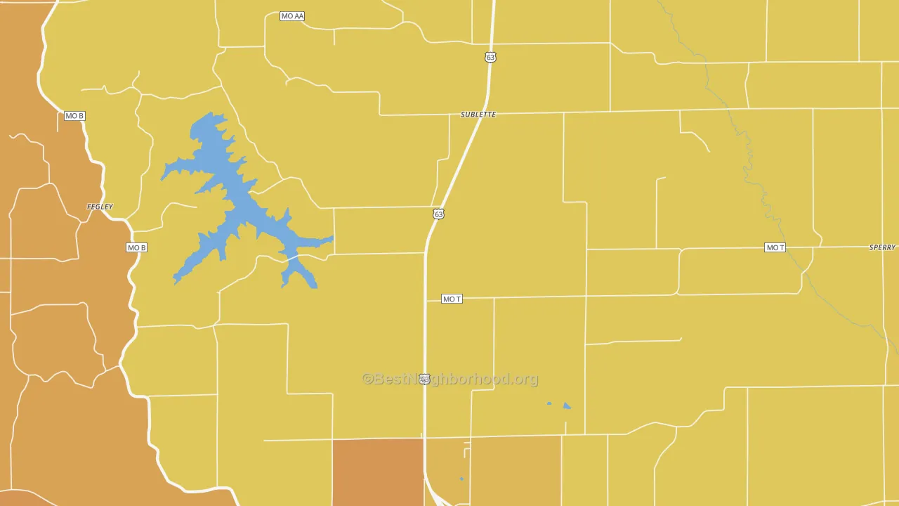 Map of the best neighborhoods in the Sublette area, with better matches in green and worse matches in red