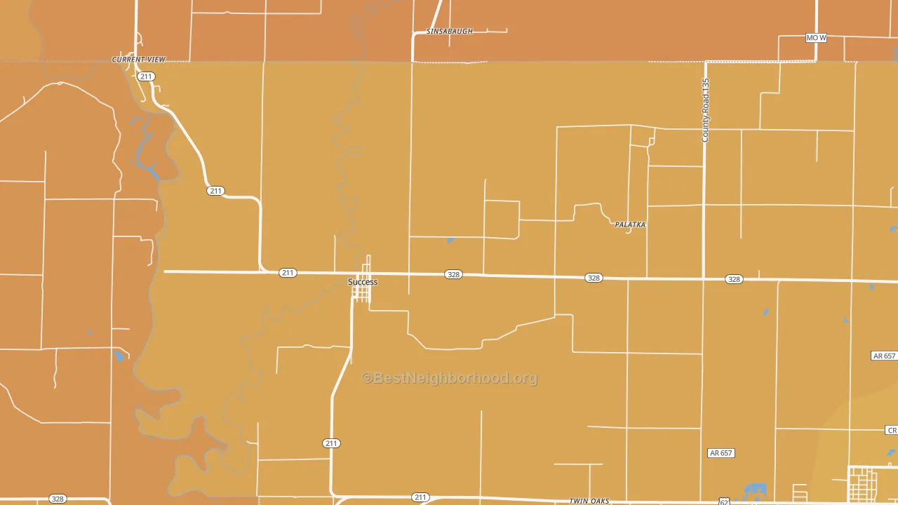 Map of the best neighborhoods in the Success area, with better matches in green and worse matches in red