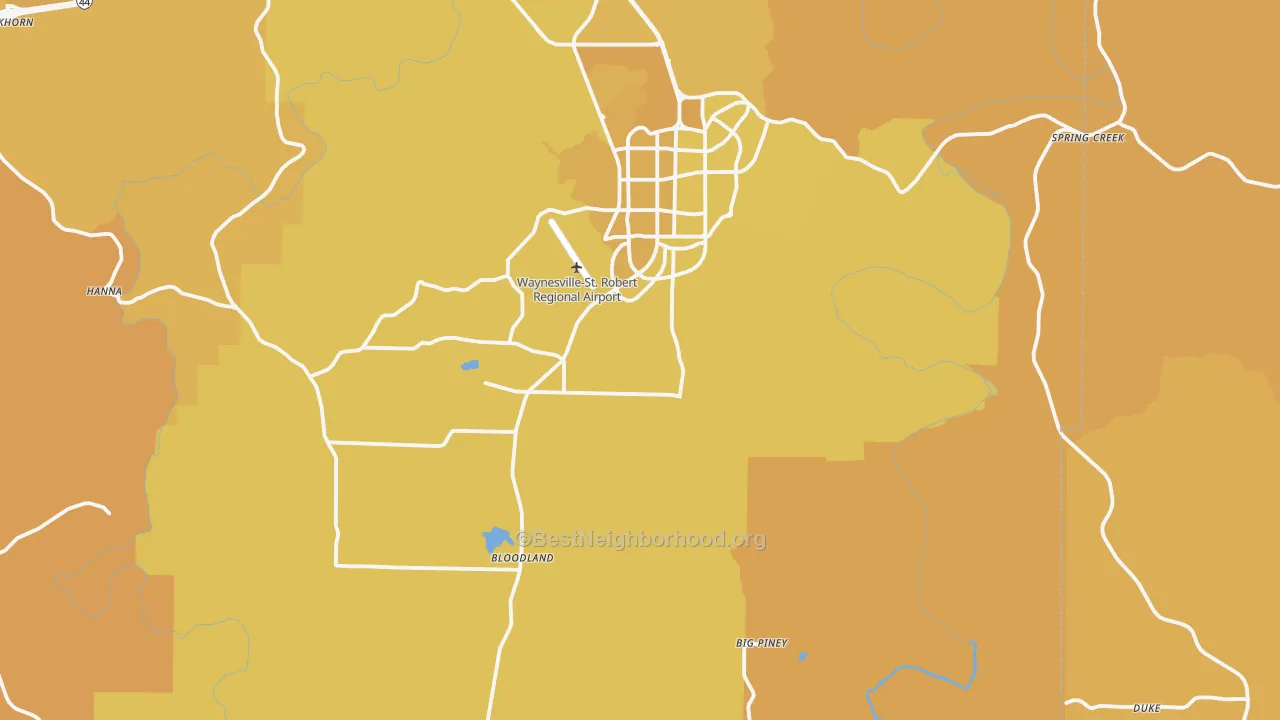 Map of the best neighborhoods in the Success area, with better matches in green and worse matches in red