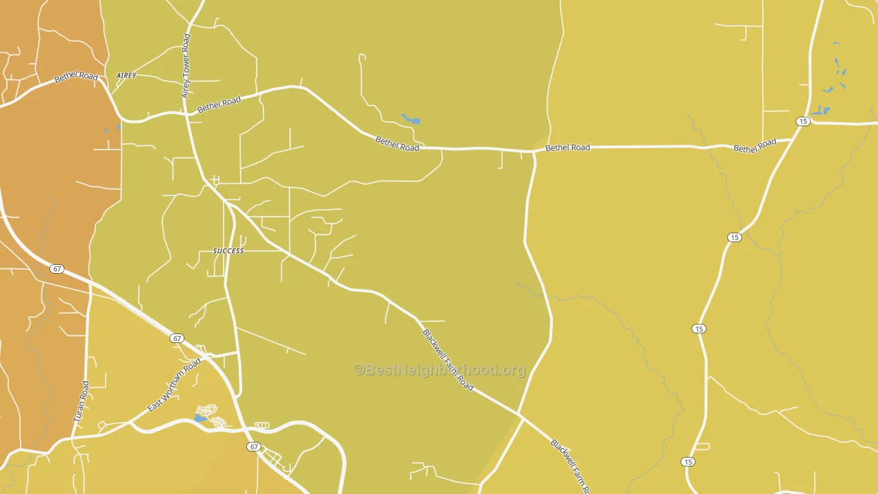 Map of the best neighborhoods in the Success area, with better matches in green and worse matches in red