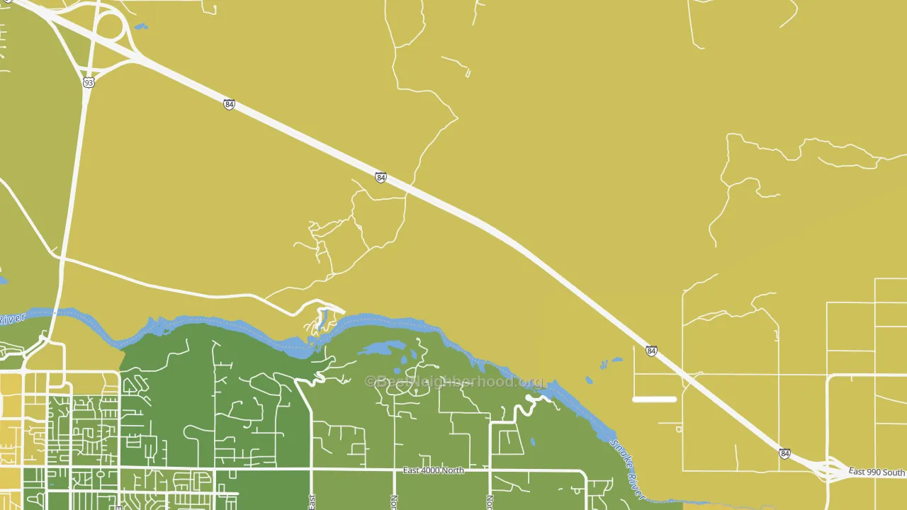 Map of the best neighborhoods in the Sugar Loaf area, with better matches in green and worse matches in red
