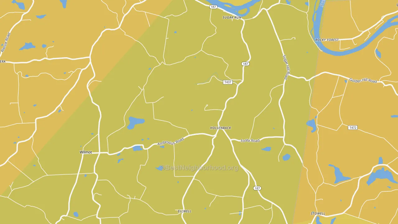 Map of the best neighborhoods in the Sugar Run area, with better matches in green and worse matches in red