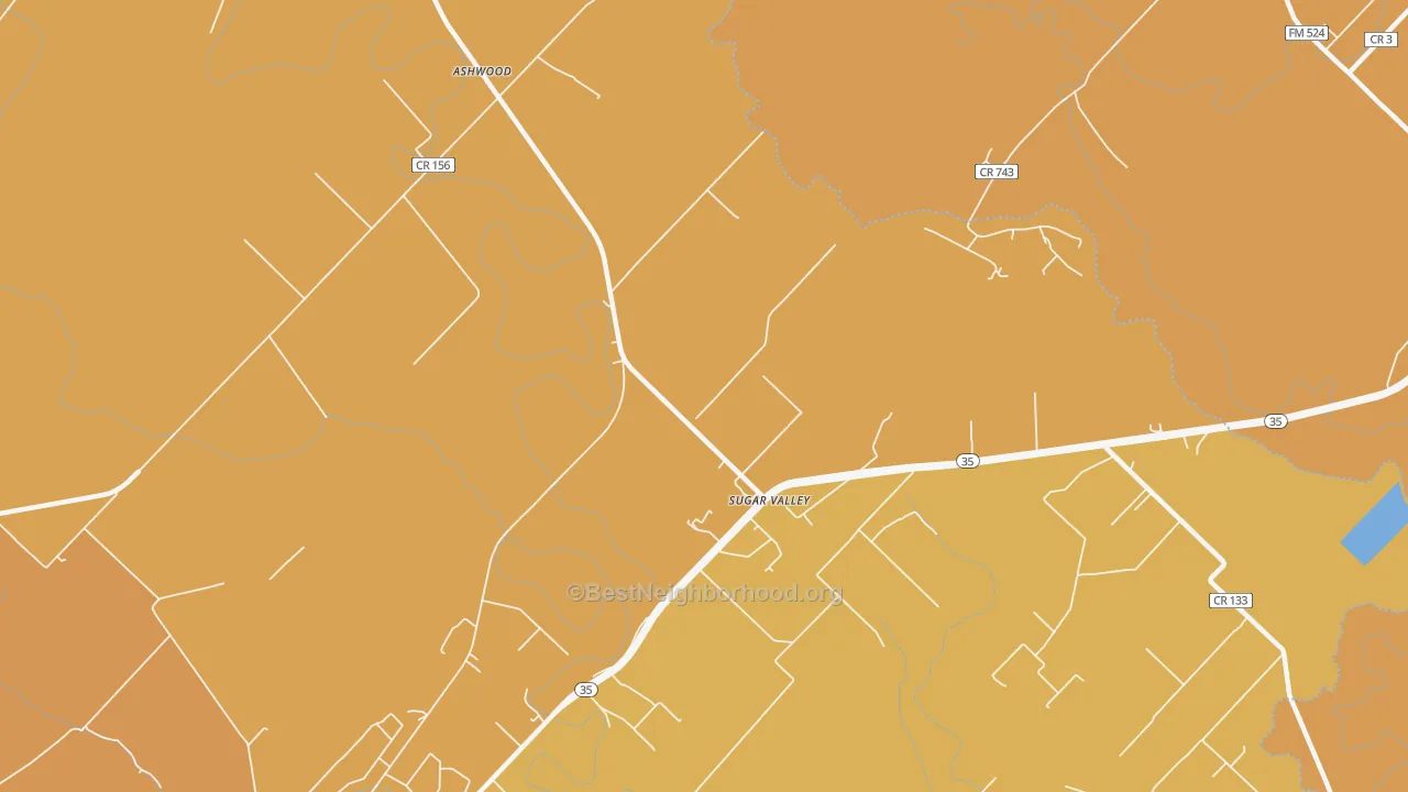 Map of the best neighborhoods in the Sugar Valley area, with better matches in green and worse matches in red