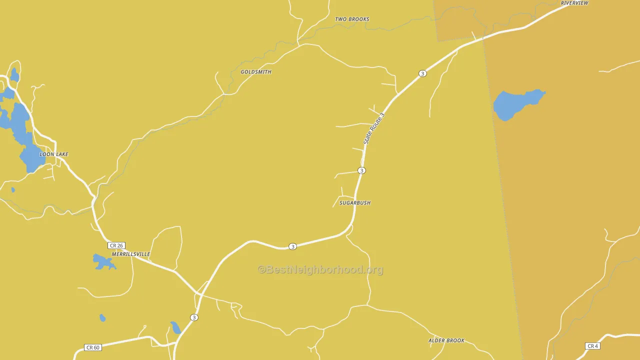 Map of the best neighborhoods in the Sugarbush area, with better matches in green and worse matches in red