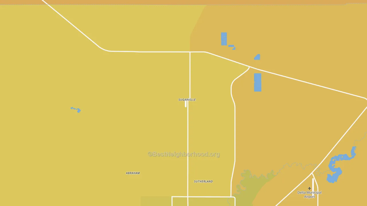 Map of the best neighborhoods in the Sugarville area, with better matches in green and worse matches in red