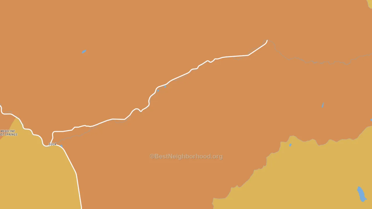 Map of the best neighborhoods in the Sula area, with better matches in green and worse matches in red