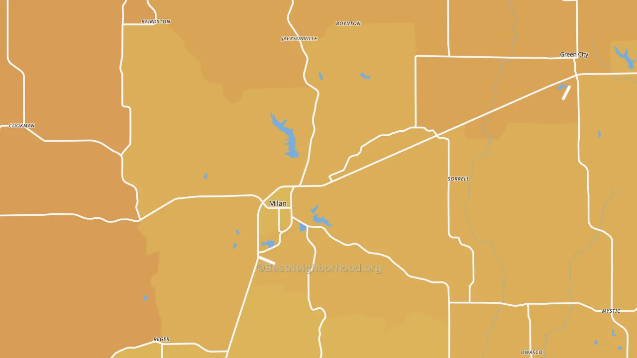 Map of the best neighborhoods in the Sullivan County area, with better matches in green and worse matches in red