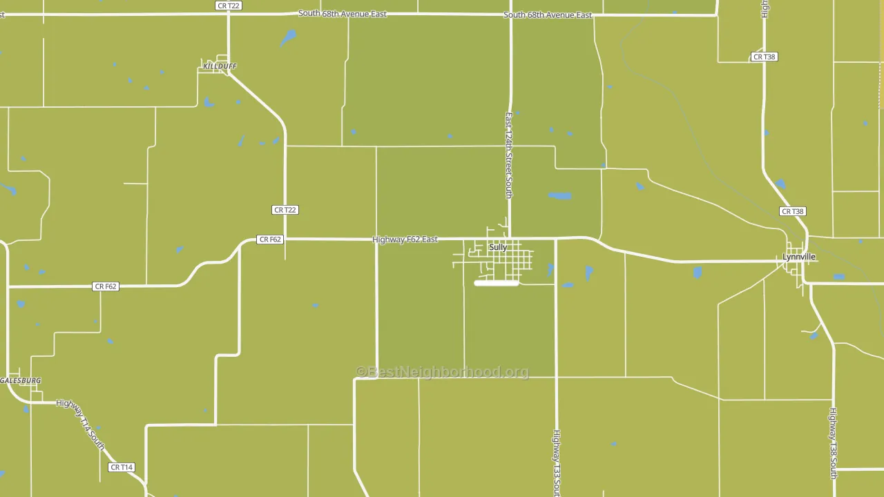 Map of the best neighborhoods in the Sully area, with better matches in green and worse matches in red