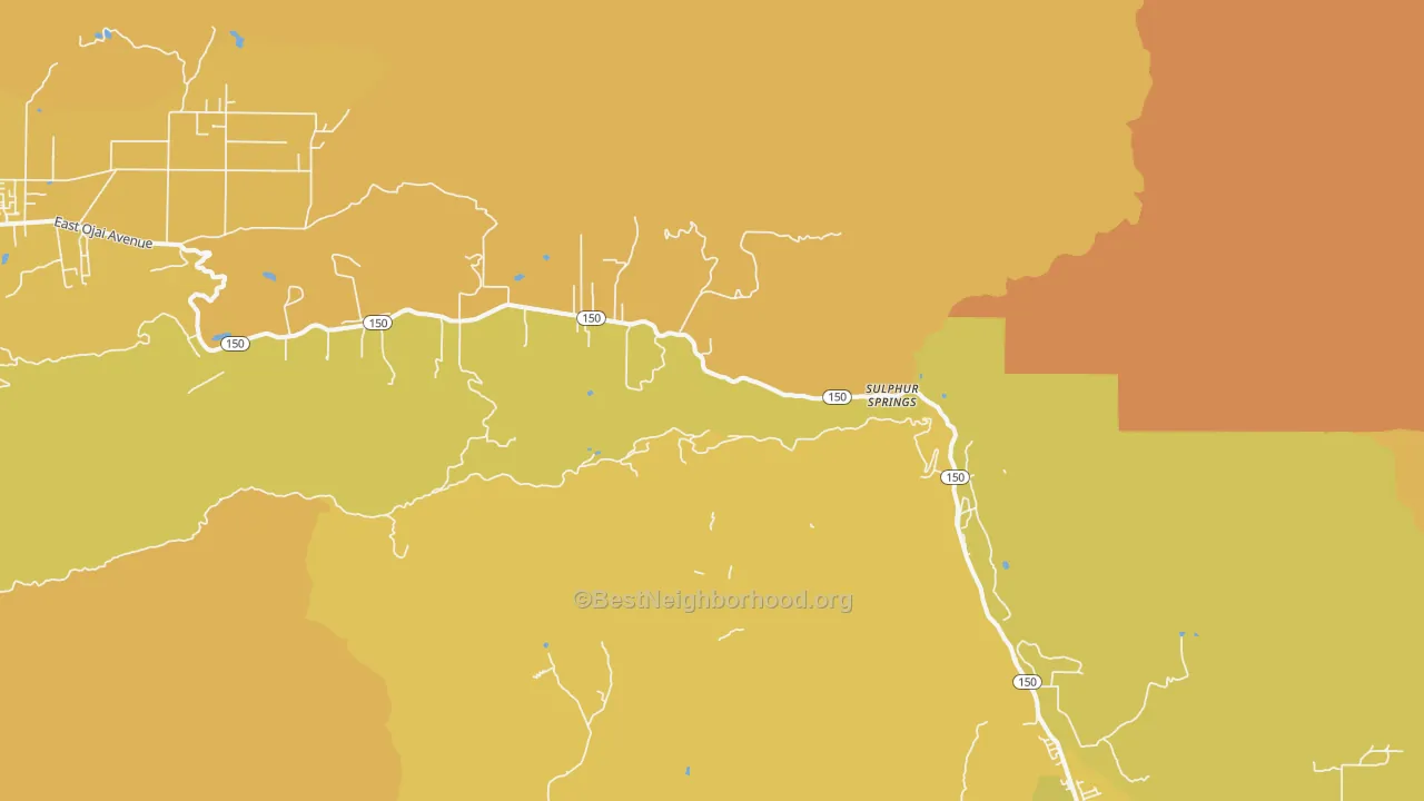 Map of the best neighborhoods in the Sulphur Springs area, with better matches in green and worse matches in red