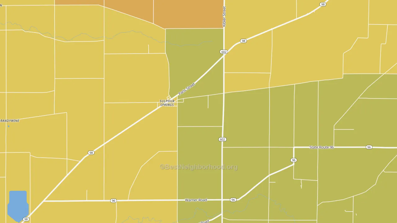 Map of the best neighborhoods in the Sulphur Springs area, with better matches in green and worse matches in red
